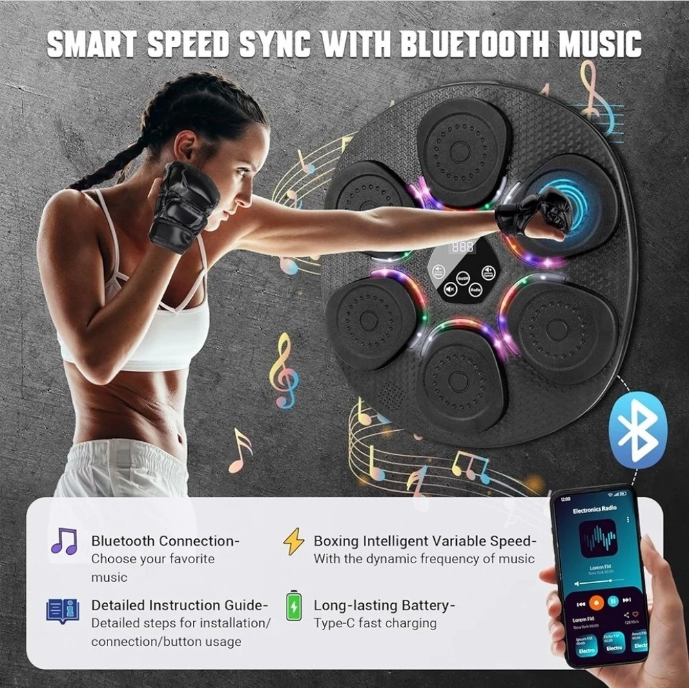 Musical Boxing Strike Pad Wall-Mounted Bluetooth Adjustable Height 6 Speeds