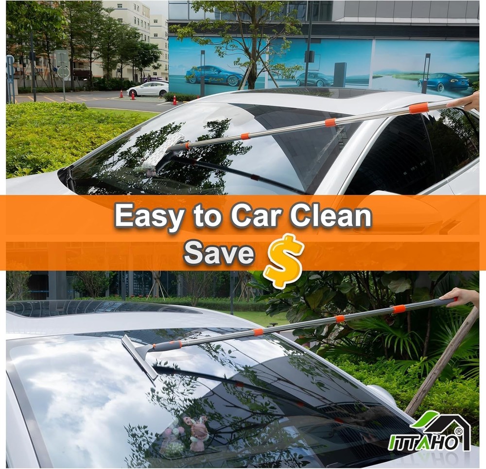 Complete Window Cleaning Kit: 12" Squeegee, 11" Microfiber Pad & Extendable Pole