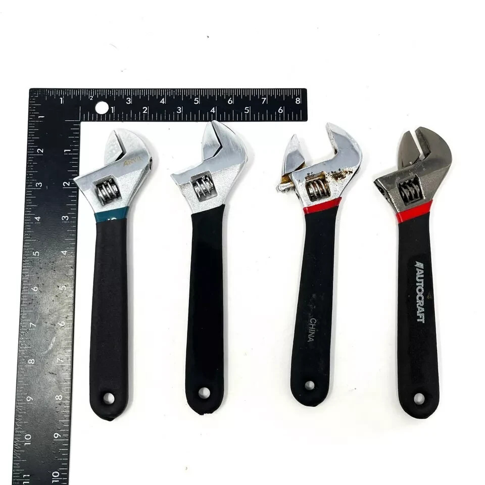 4 Pcs Autocraft, Anvil and Assorted Adjustable Wrenches Set, Rubber Grip