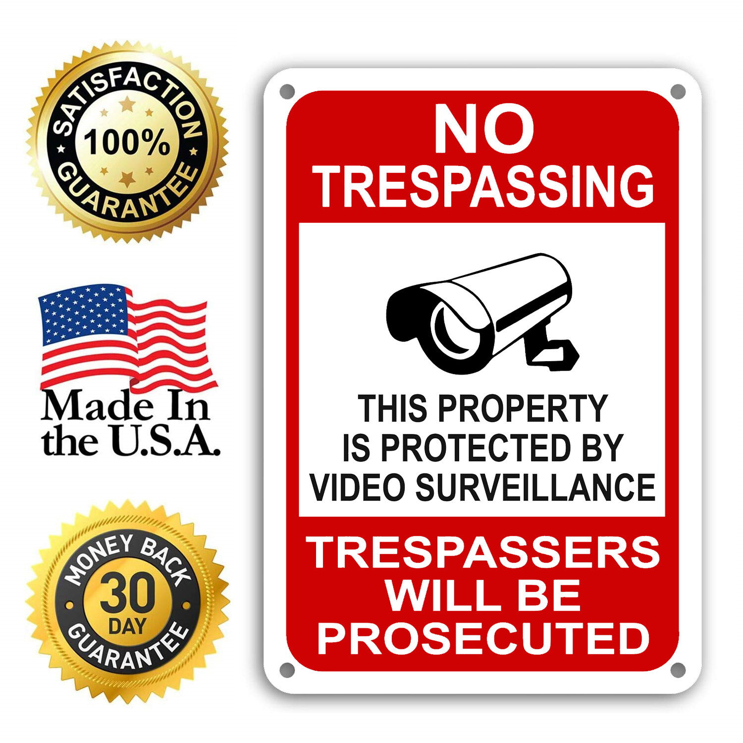 No Trespassing This Area Under Video Surveillance security camera 10"x 14" Sign