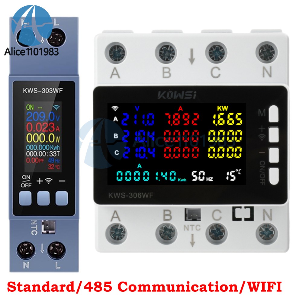 Electricity 2/3 Phase Energy Meter AC Power Watt Meter Volt Current Consumption