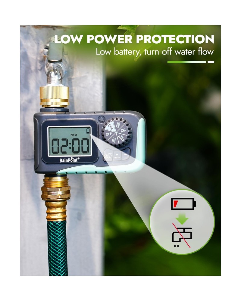 RAINPOINT Sprinkler Timer with Brass Inlet & Outlet, Programmable Hose Timer ...