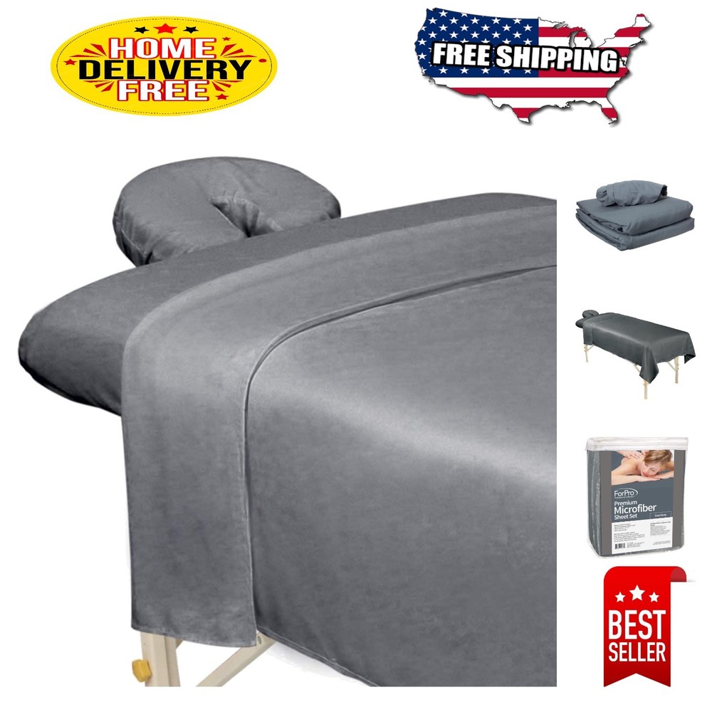 Professional Microfiber Massage Sheet Set - Cool Grey, Elastic for Secure Fit