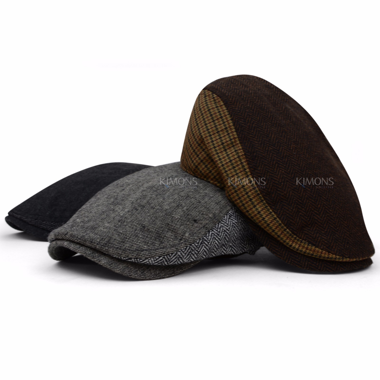 WK Wool Tweed Plaid Ivy Herringbone Winter Cap Hat Golf Flat Cabbie Newsboy