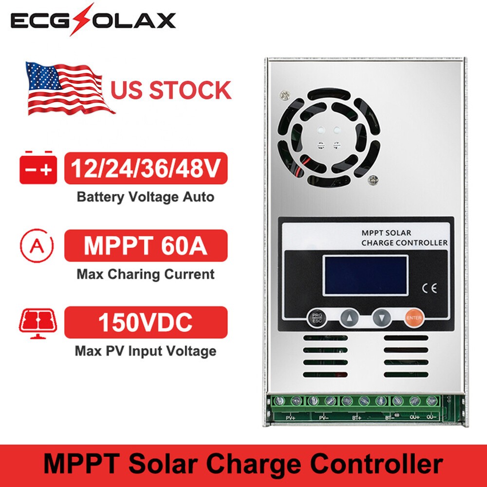 ECGSOLAX 60A MPPT Solar Panel Battery Charge Controller 12V/24/36/48V Regulator