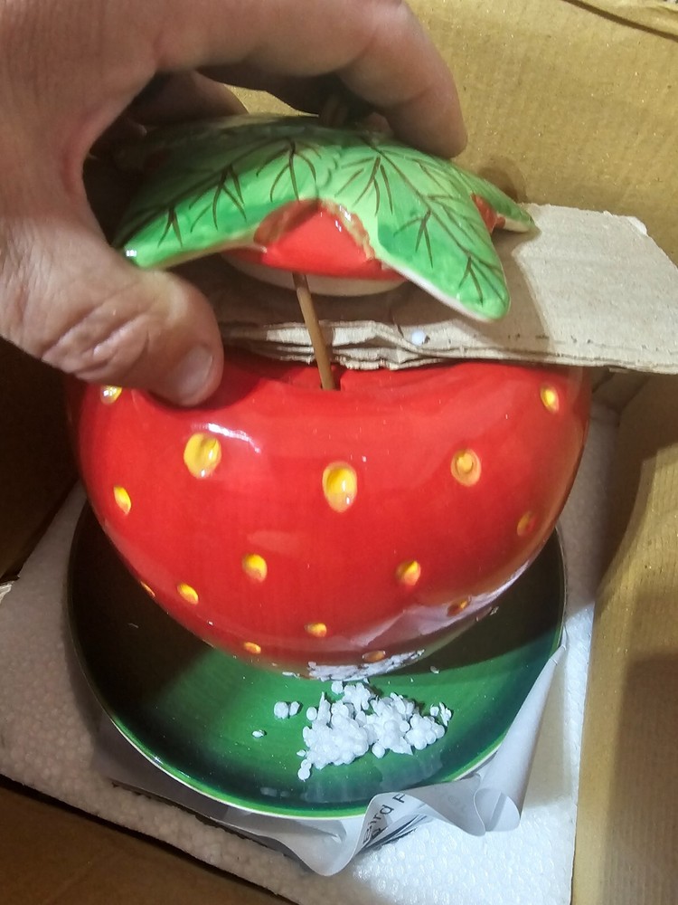 Ceramic Strawberry Hanging Bird Feeder - Cracker Barrel Original