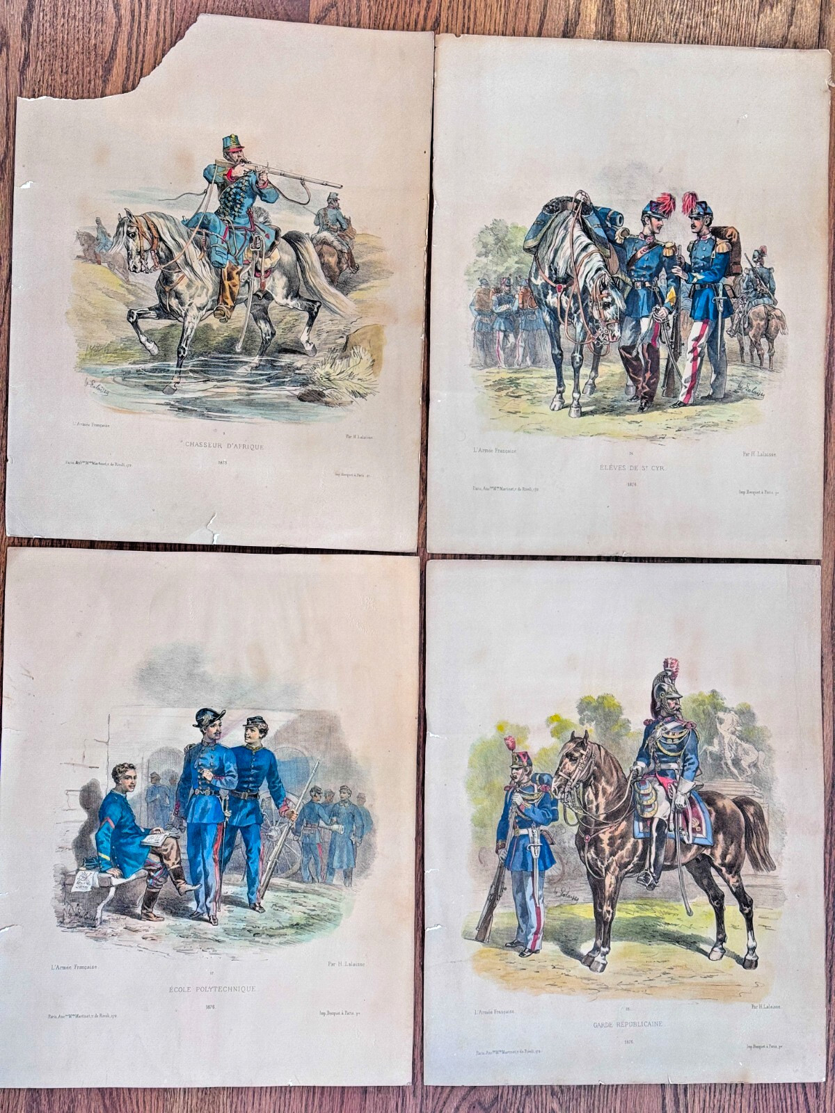 4 Hand Colored Lithographs France Soldier Napoleon Waterloo Battle War