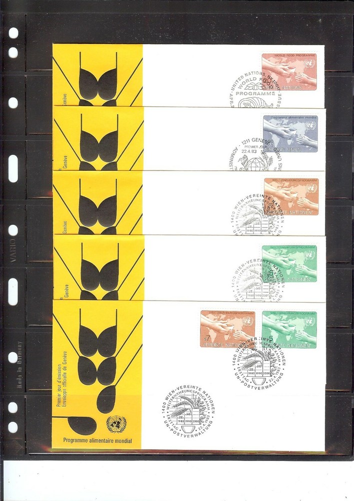 1983 World Food Program FDC's (Singles & Combo)-All 3 Offices-UNPA Cachet(196)