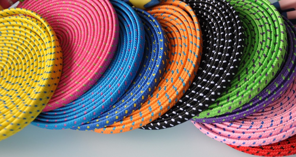 Lot FLAT BRAIDED 10FT LONG fabric charge cables FOR iphone 4 4s & ipod data sync
