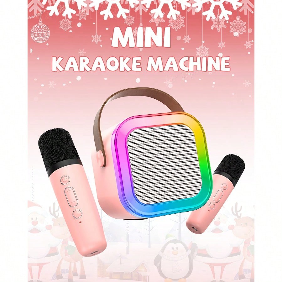 Mini Karaoke Machine With 2 Mics | Bluetooth 5.0 TWS TECH (50ft Range) | Microph