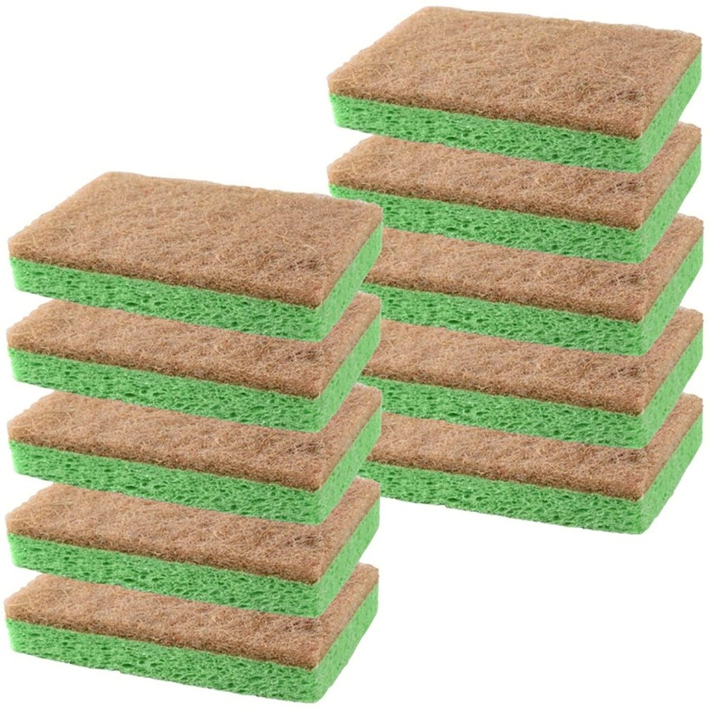 SCRUBIT Natural Sponges - 10 Pack Biodegradable Compostable Cellulose and Coc...