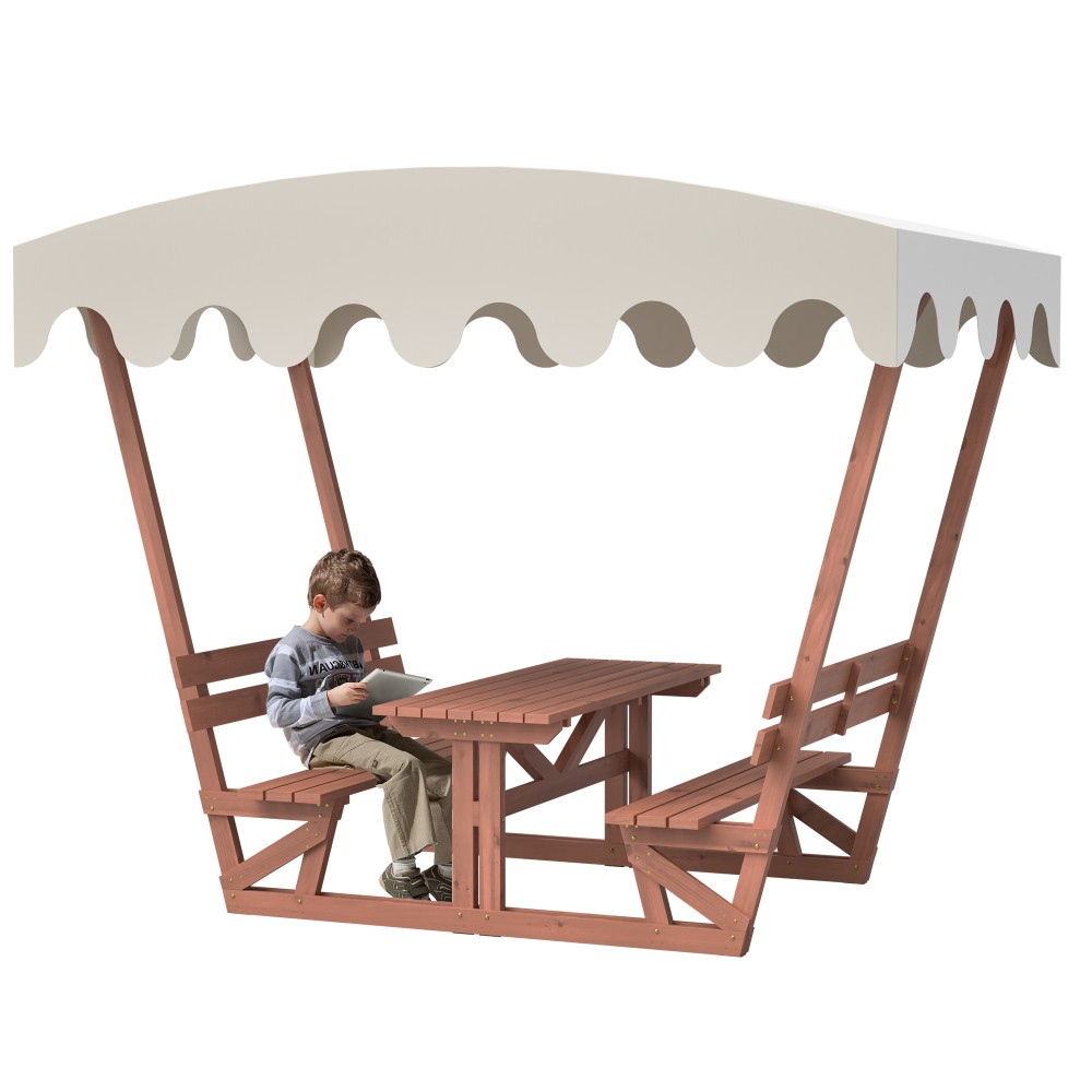 All-Weather Solid Wood Picnic Table Set with Removable Canopy & Benches Gardens