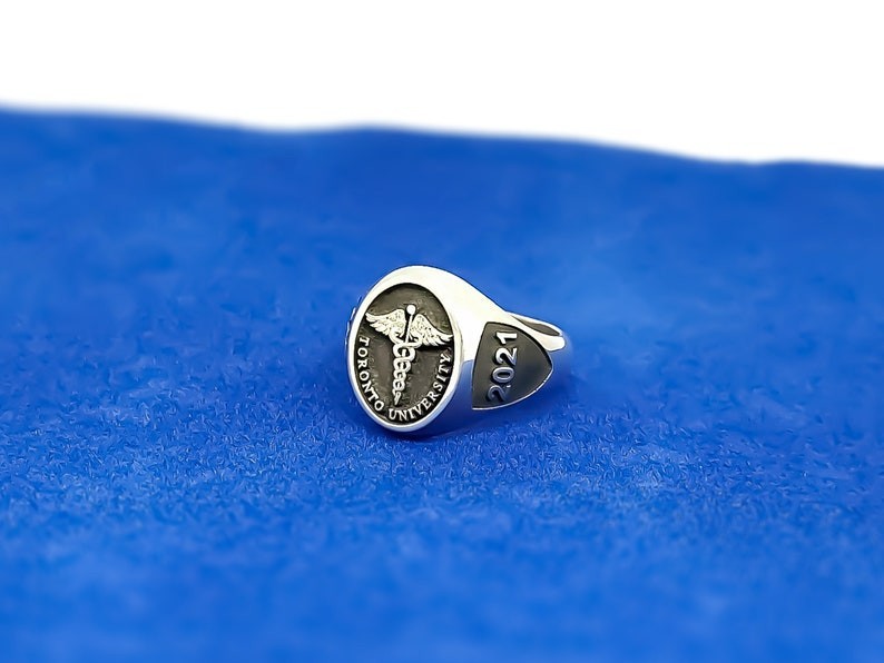 Custom Medical University Ring Personalized Silver 2021 Caduceus Design