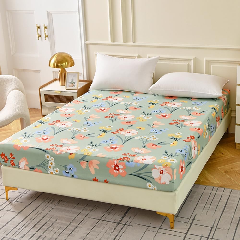 Fitted Sheet Twin Size,Flowers Fitted Sheet -Soft Lightweight Microfiber Deep...