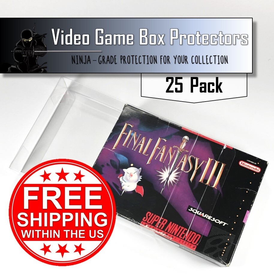 25 SNES Clear Plastic Box Protector Sleeve Case for Complete CIB Games