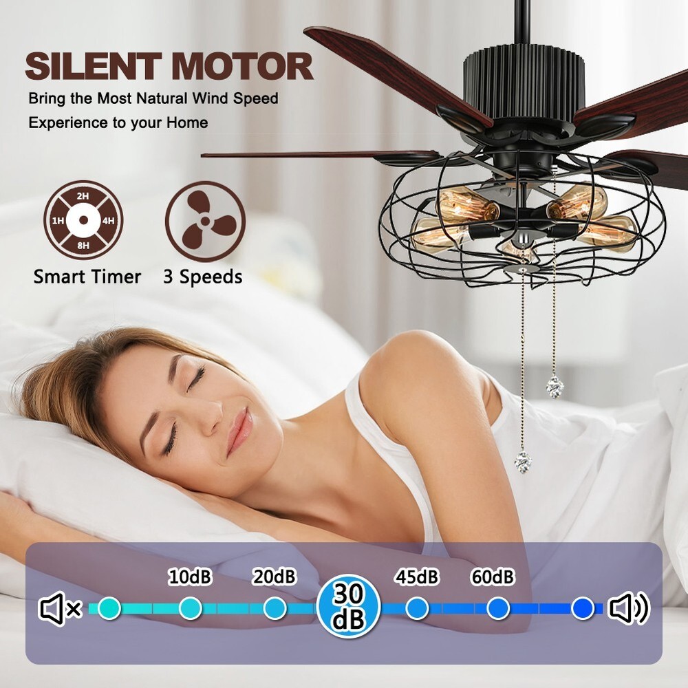 52Inch Industrial Ceiling Fan with Light Kit Dimmable