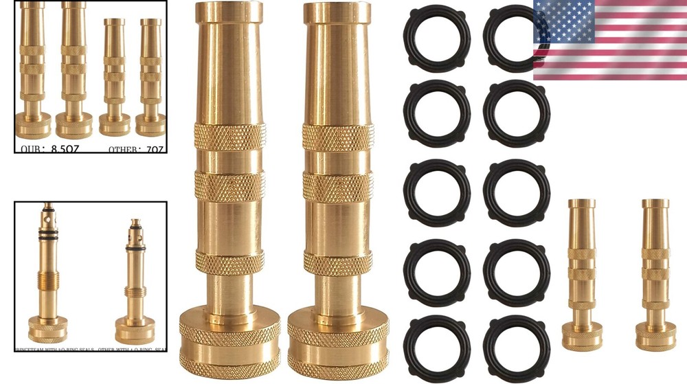 Compact Adjustable Brass Hose Nozzle Set with 10 Washers - Durable & Efficient