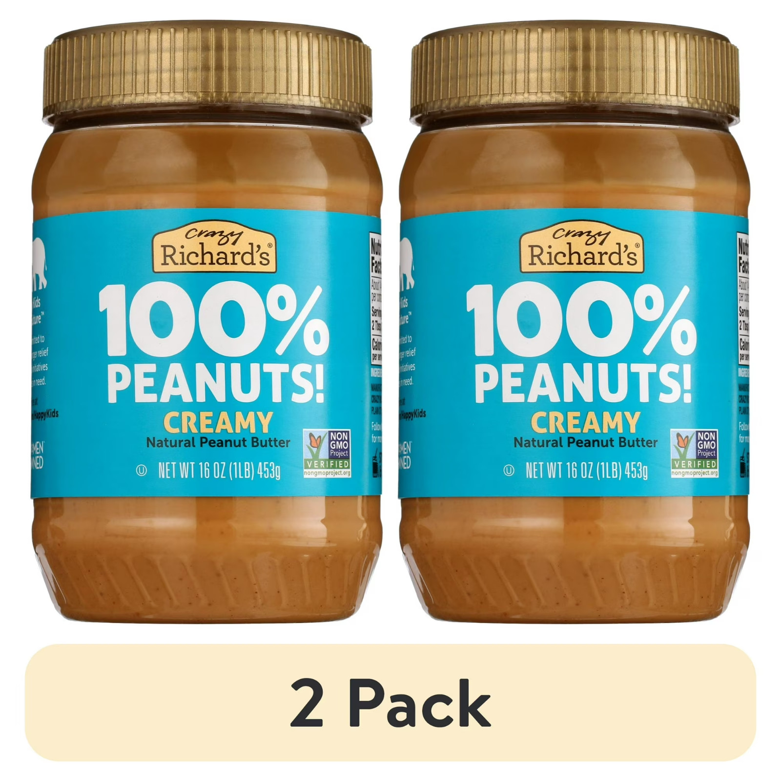(2 pack) Crazy Richard's All-Natural Creamy Peanut Butter, 16 oz...
