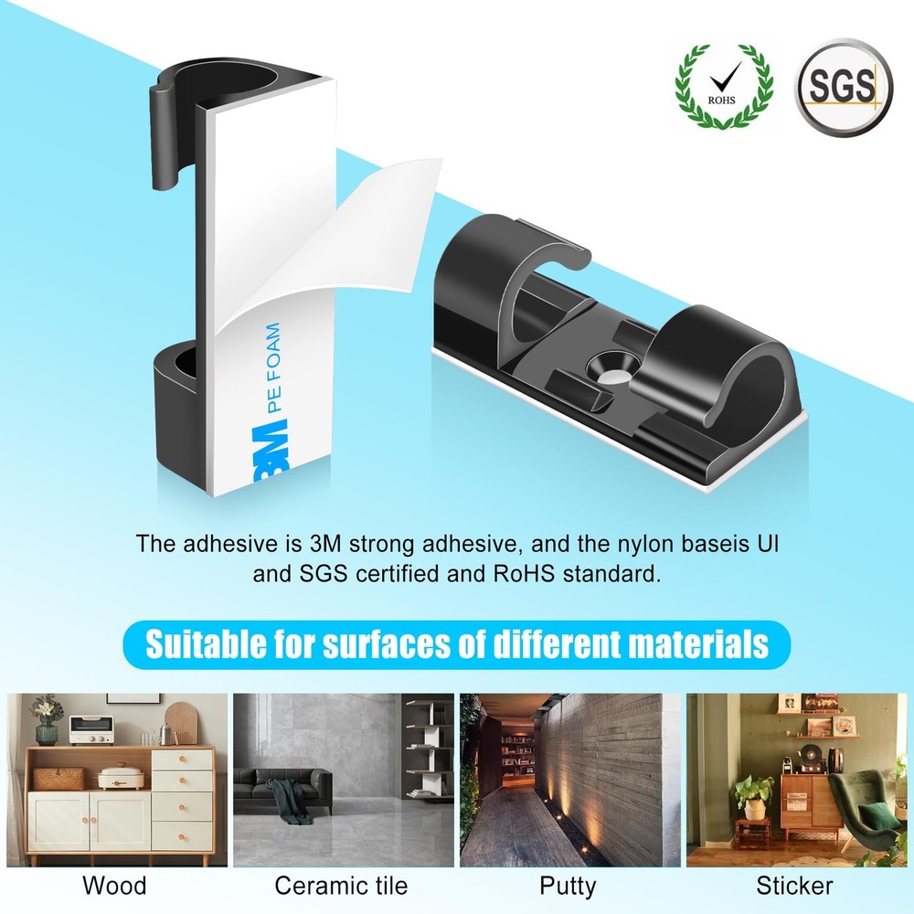 50pcs Medium Self Adhesive Cable Clips Black,Wire Clips Cable Management Wire...