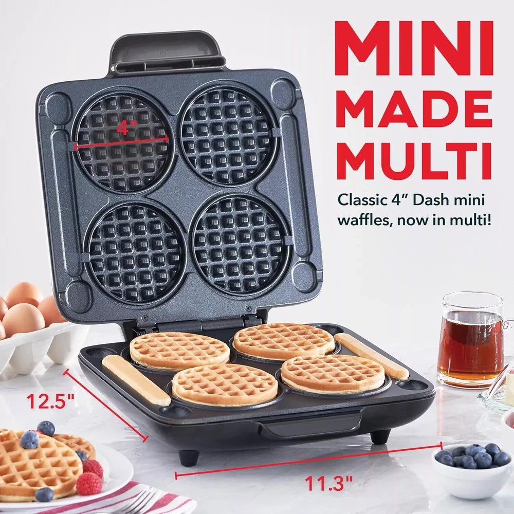 DASH Multi Mini Waffle Maker - Four 4” Molds, Nonstick Graphite