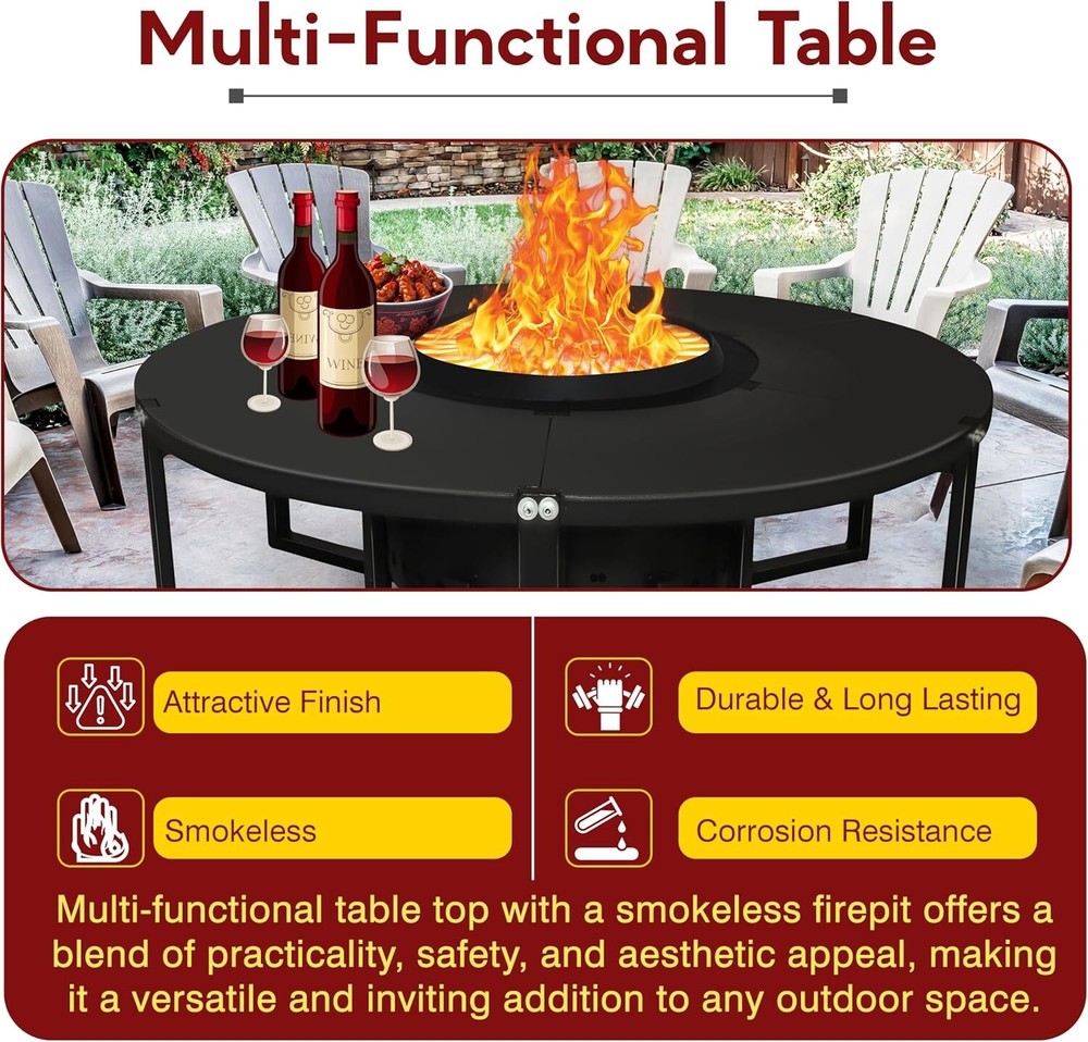 21.6 " Smokeless Firepit with Round Table Top Efficient & Safe Bonfire Fire Pit