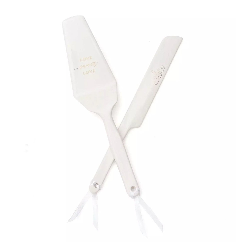 White and Gold Cake Serving Set