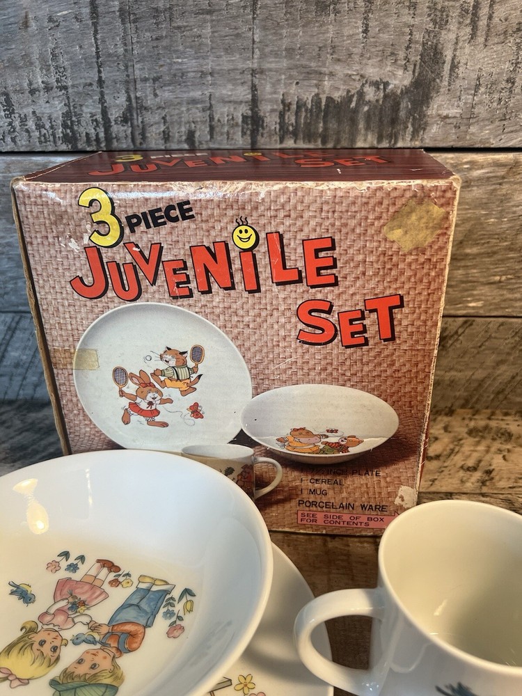 Three Piece Juvenile Set Porcelain Ware Kitchen Decor