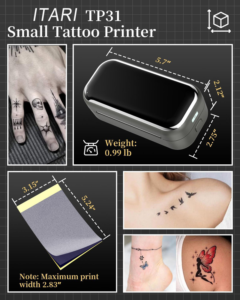 TP31 Bluetooth Tattoo Template Printer, Thermal Machine With 30pcs Tattoo Paper