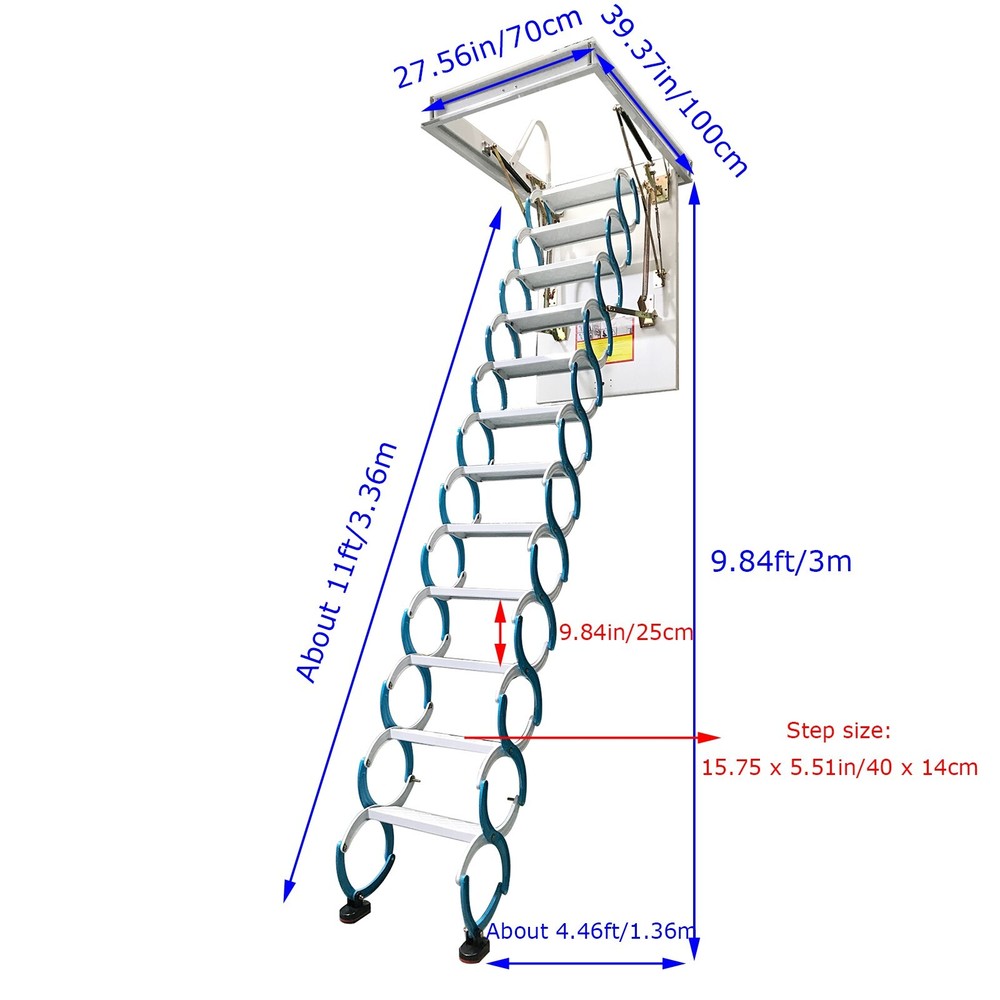 9.84ft Blue Pull Down Attic Ceiling Ladder Folding Loft Stairs 27.56''x 39.37''