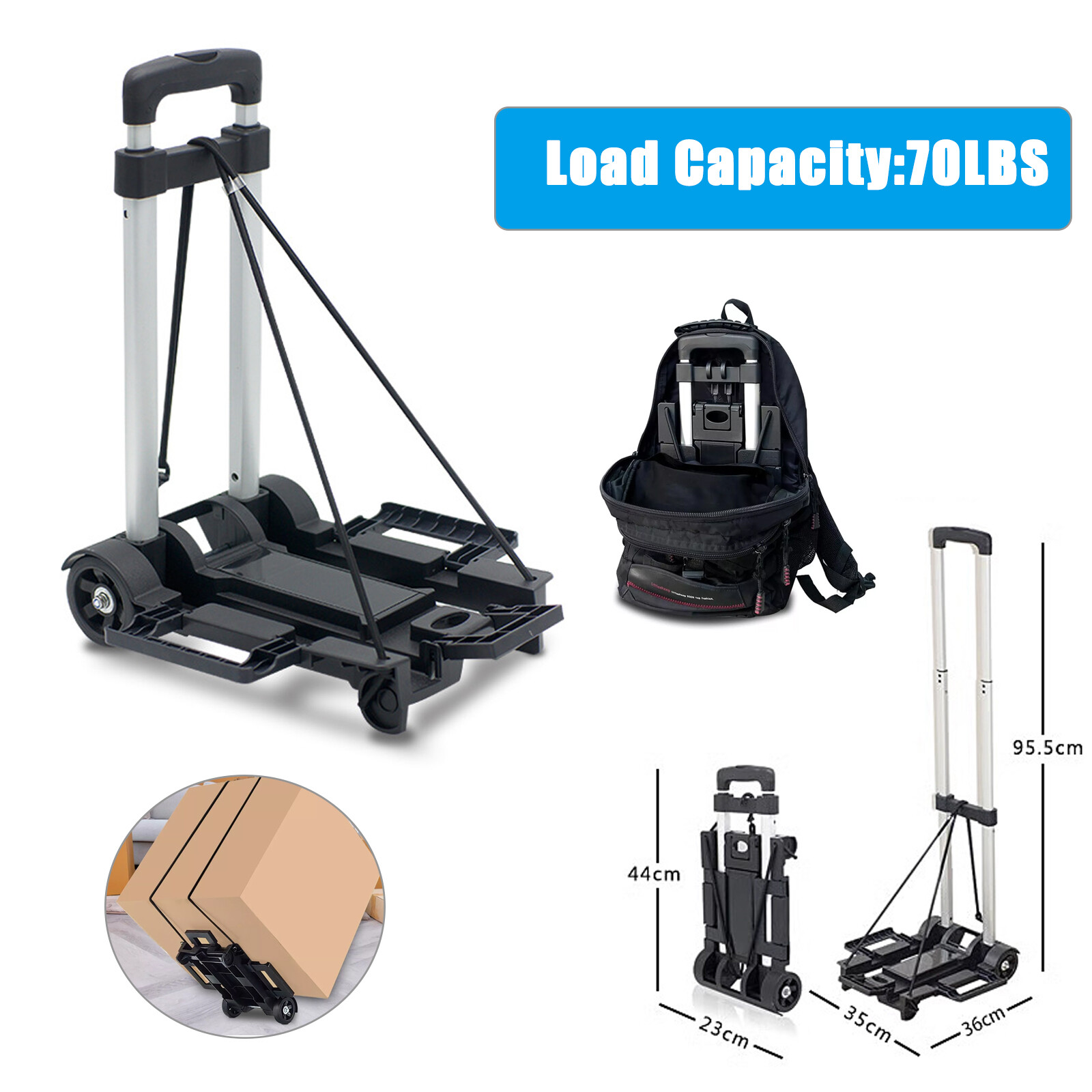 Small Folding Hand Truck Dolly Wheels Lightweight Aluminum Foldable Luggage Cart