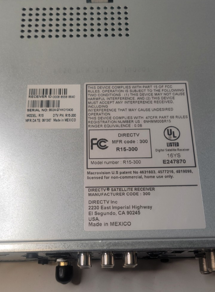 Direct TV Plus Satellite Receiver Model R15-300 - UNTESTED