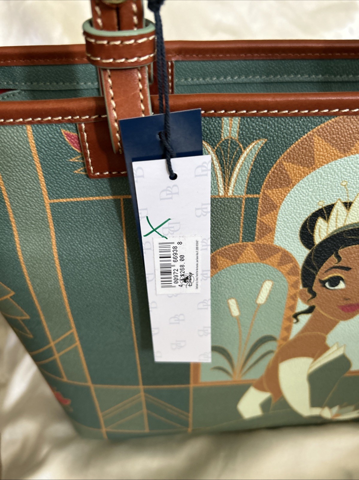 NEW TAGS DISNEY PARKS DOONEY BOURKE PRINCESS TIANA GREEN/BROWN LEATHER TOTE