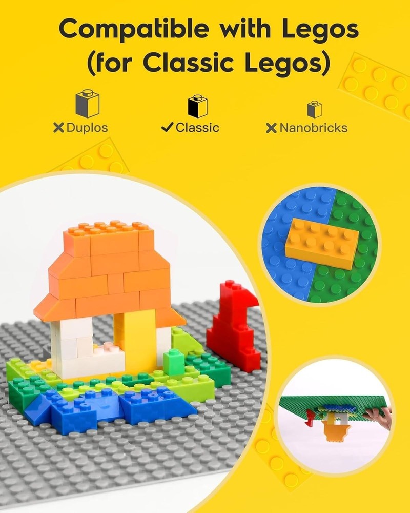 2-pack Gray Baseplates 32x32 Studs Â Compatible with Classic Lego, 10"x10"