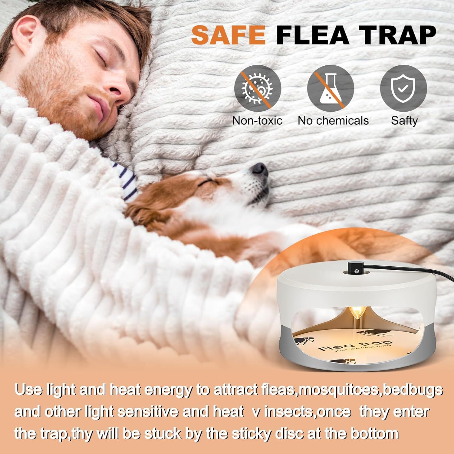 4Pcs Flea Traps for Inside Your Home with 8 Sticky Disc 8 Bulbs Flea Killer