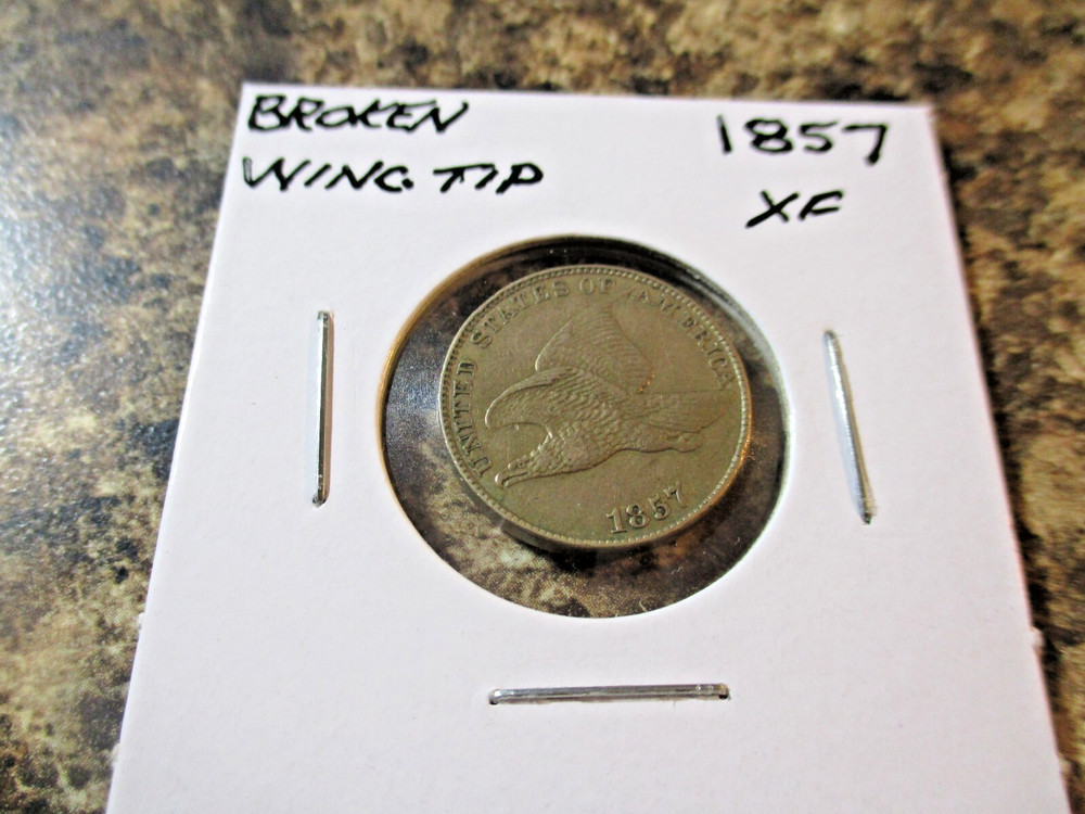 1857 FLYING EAGLE CENT BROKEN WING TIP XF FFD