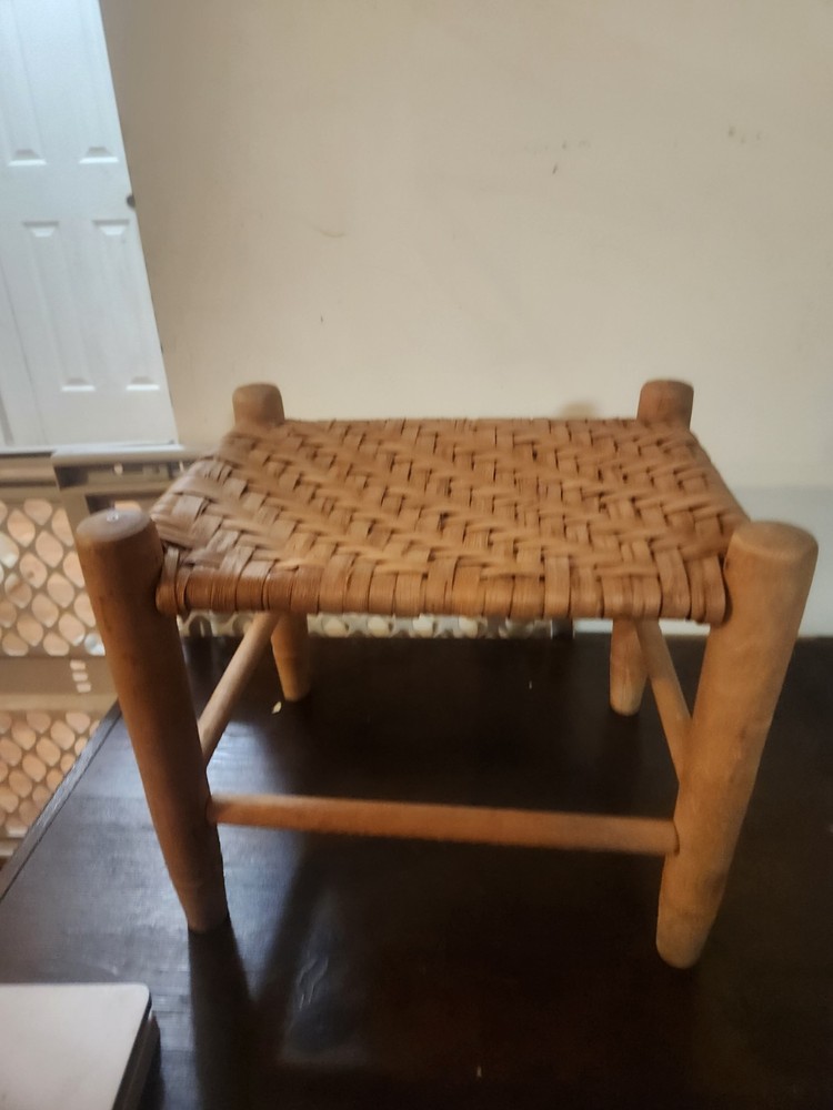 Antique Oak Cane Bottom Foot Stool