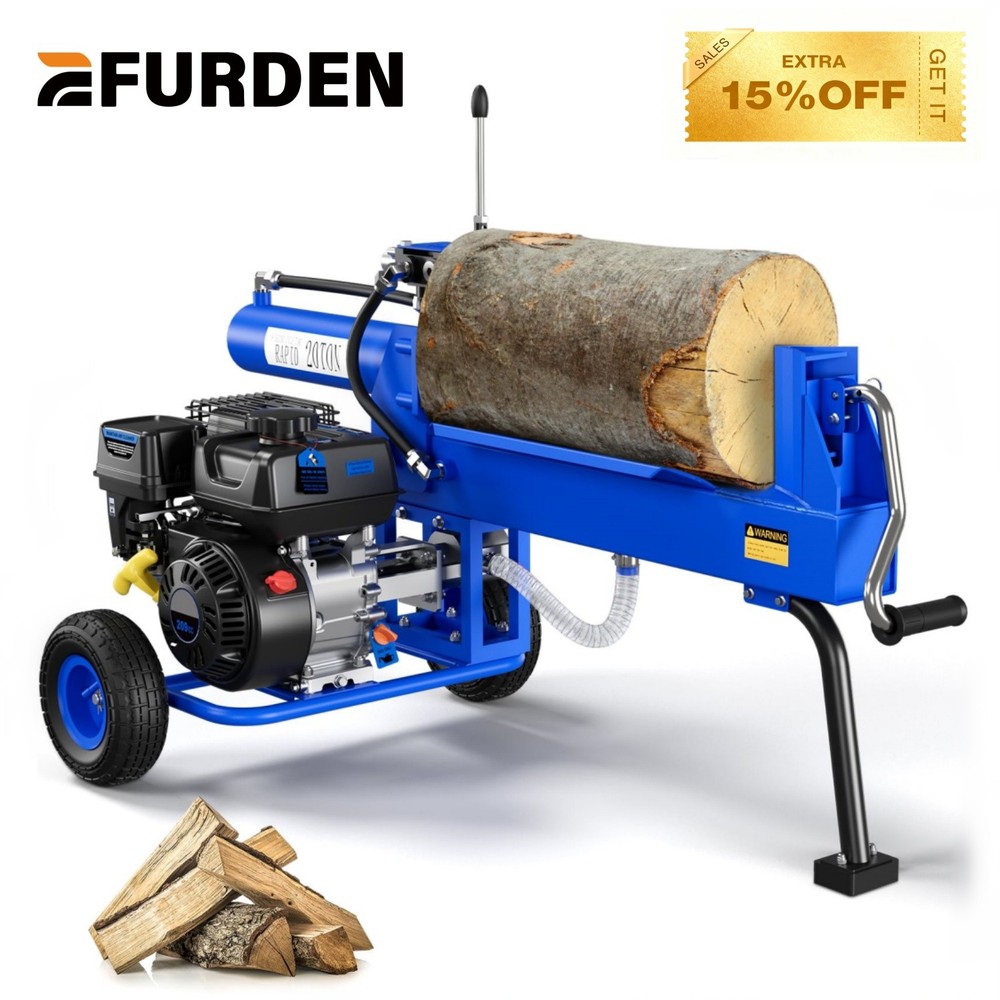 EFURDEN Log Splitter Portable 20 Ton Auto Return System Powerful 7HP Gas Engine