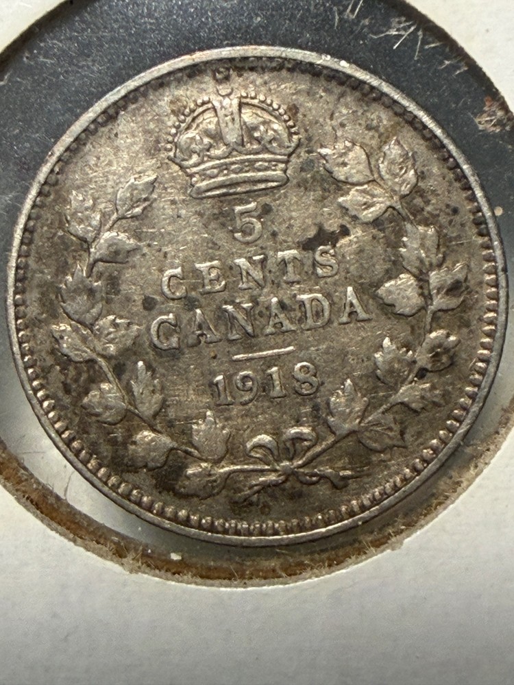1918 Canada Silver Five Cents coin