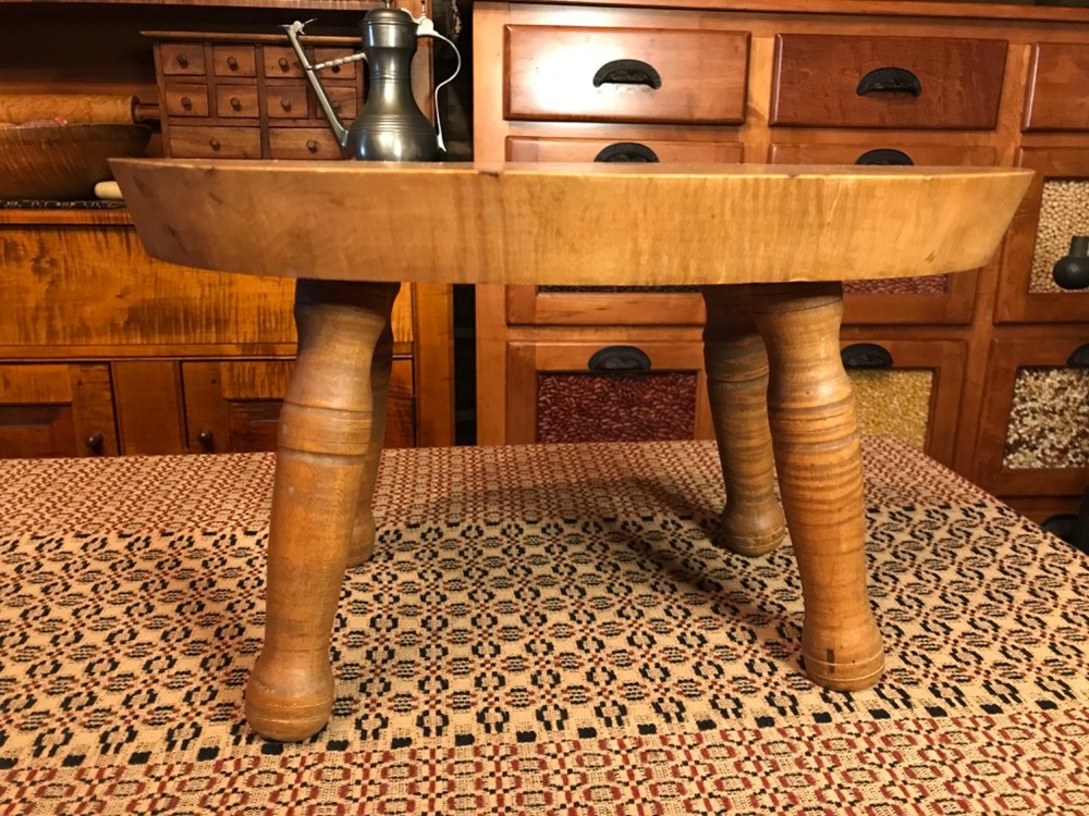 ANTIQUE SOLD TIGER MAPLE STOOL