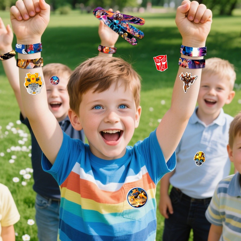 Transformers Slap Bracelets Kids Wrist Slap Bands Party Bag Filler Gift Sticker