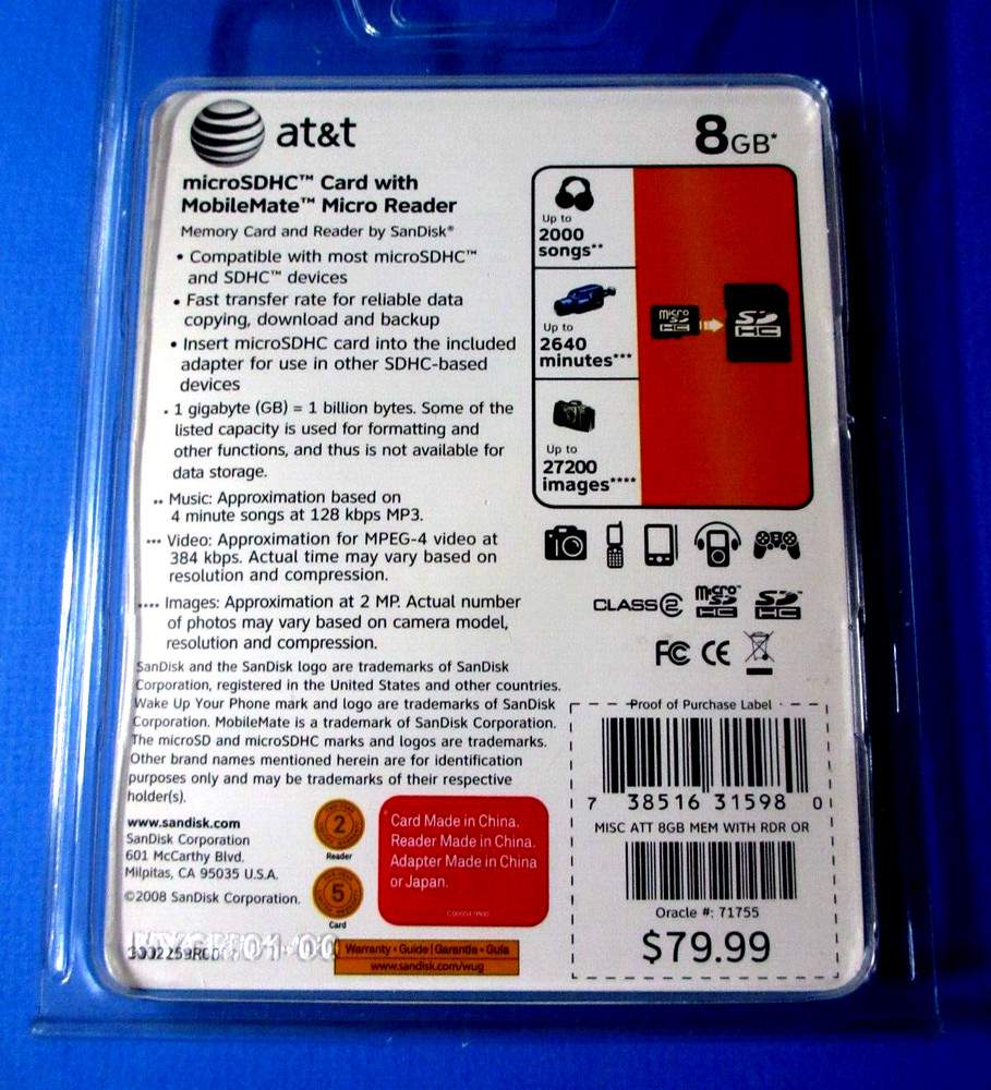 SanDisk 8GB Memory Card & Mobile Mate Reader Micro NEW
