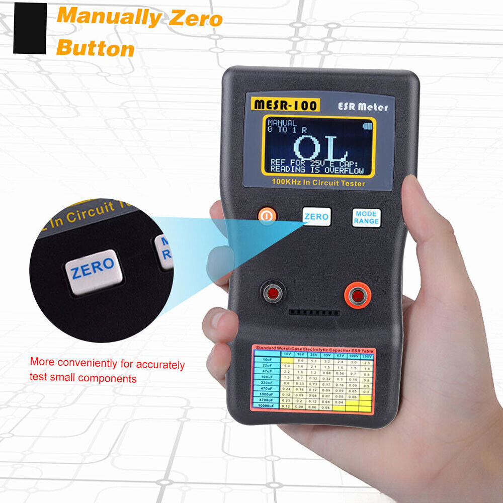 MESR-100 Digital Capacitance ESR Meter Capacitance Circuit Test + Test Clip