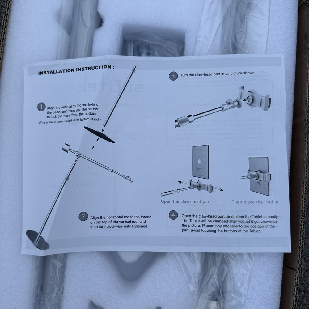 Suptek - Aluminum Adjustable Tablet Floor Stand Holder 360°