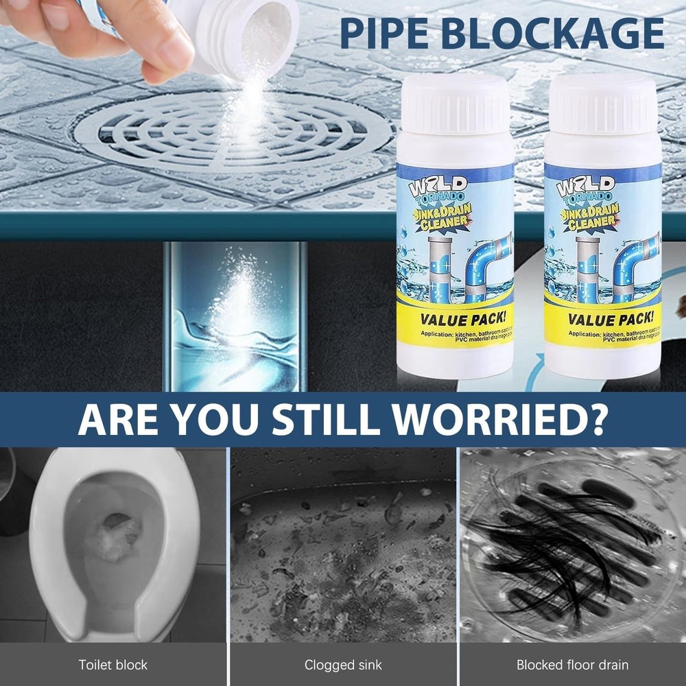 2-Pack Wild Tornado Drain Foam Cleaner - Effortless Unclogging for Smooth Flow