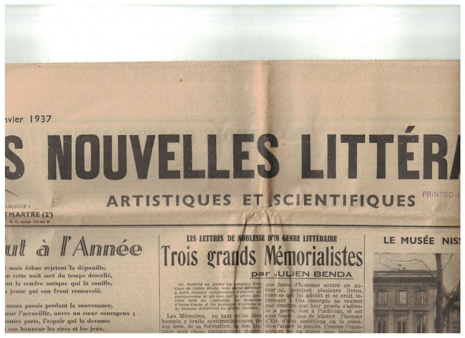 Les Nouvelles Litteraires Artistiques et Scientifiques January 2 1937 China