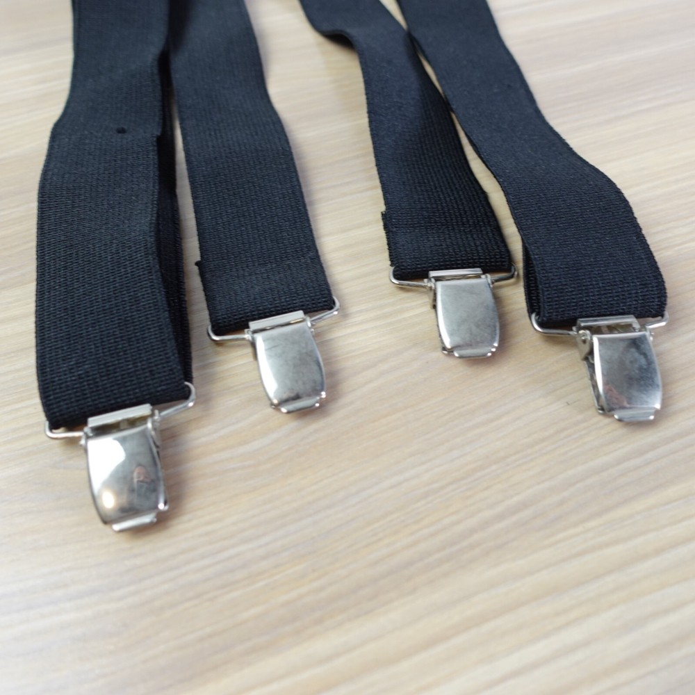 Suspender Mens Black Clip On X Back Adjustable Strap Stretch Elastic