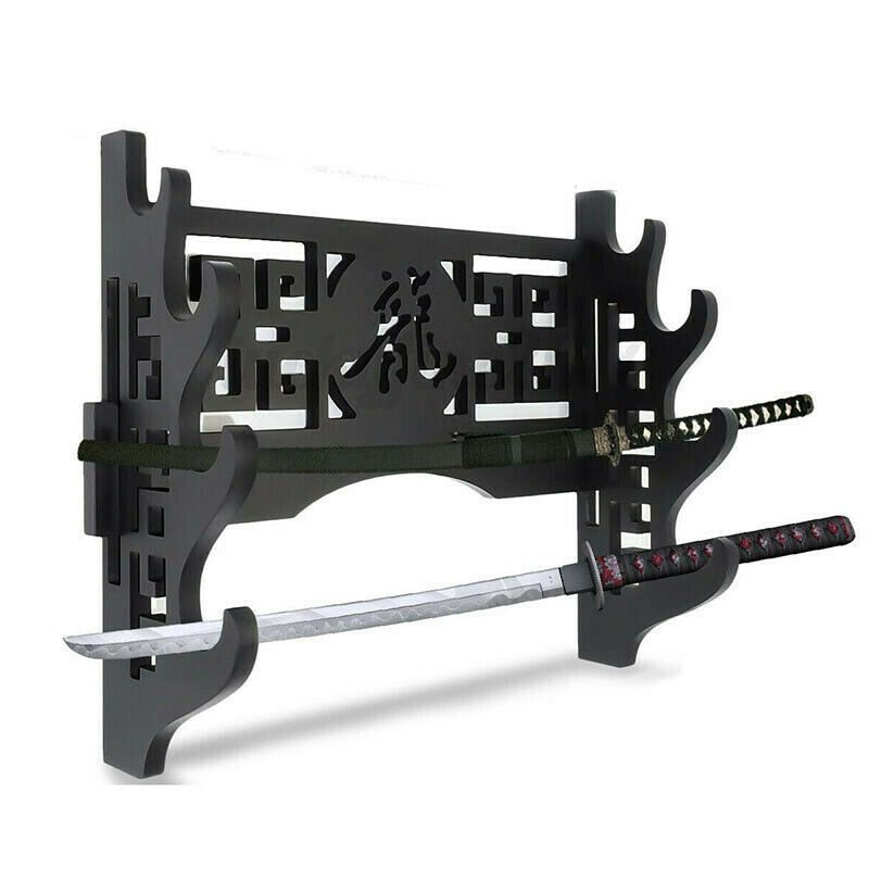 4 Tier Wall Mounted Sword Holder Display Stand Samurai Rack Hanger Bracket USA