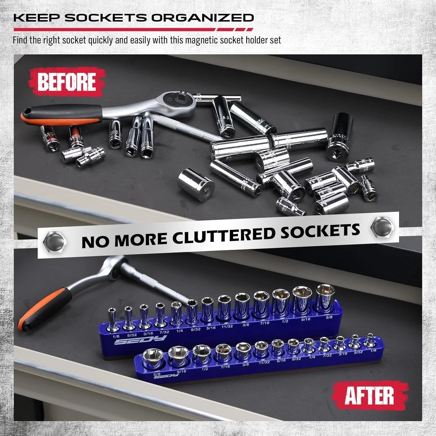 Heavy-Duty Magnetic Socket Organizer Set - 26 Socket Capacity, Modular Design