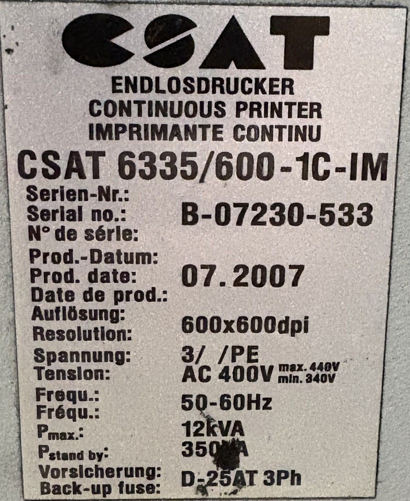 CSAT CSAT 6335/600-1C-IM DIGITAL CONTINUOUS PRINTER