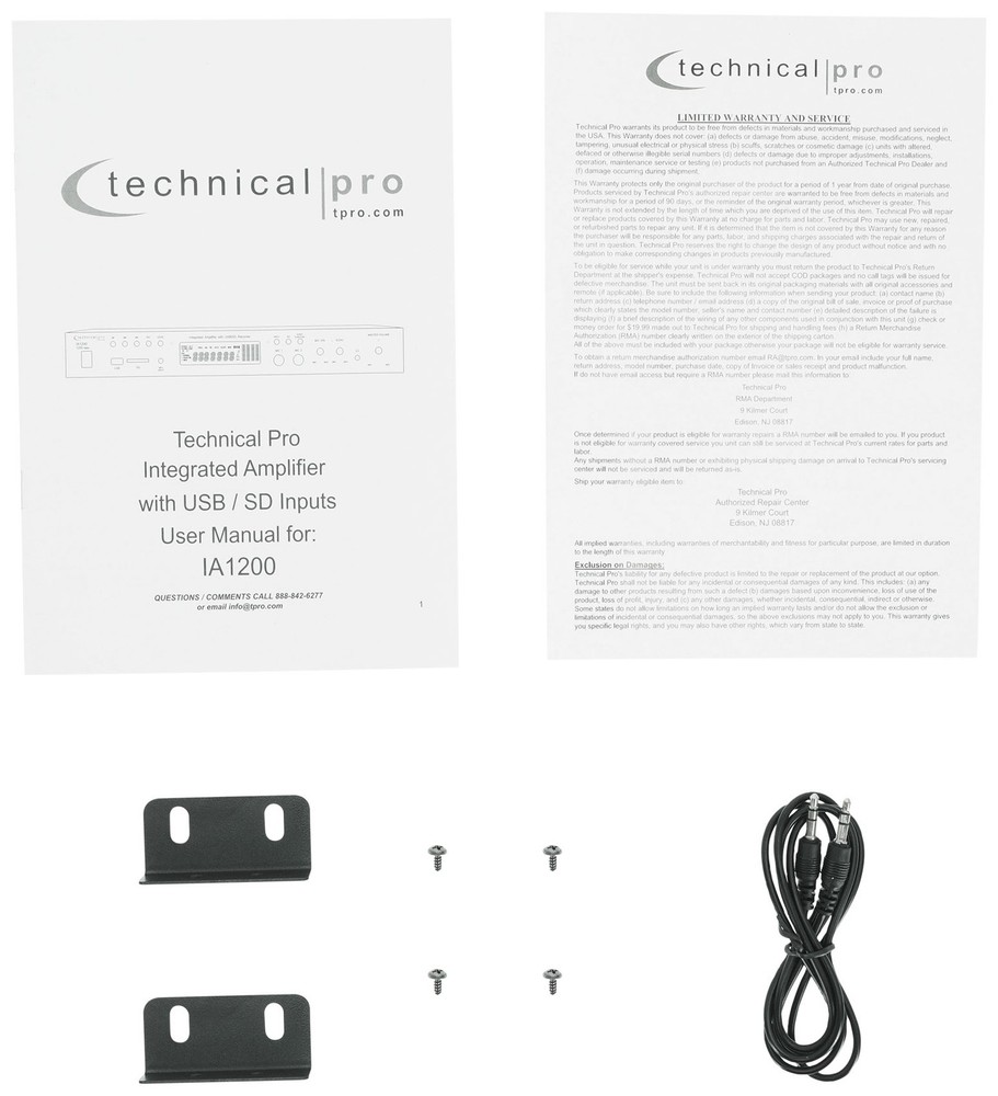 Technical Pro IA1200 Pro Integrated Amplifier w/ 2) Mic inputs+USB/SD/AUX/RCA